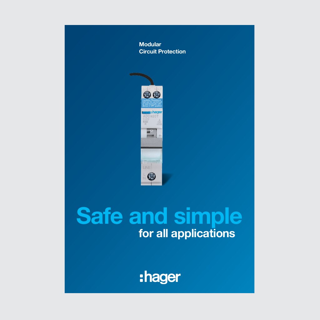 Hager modular circuit breaker for electrical safety with company branding