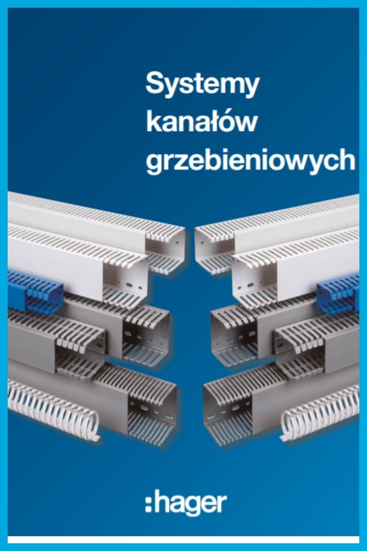 Systemy szyn grzebieniowych marki Hager do efektywnych instalacji elektrycznych na niebieskim tle.