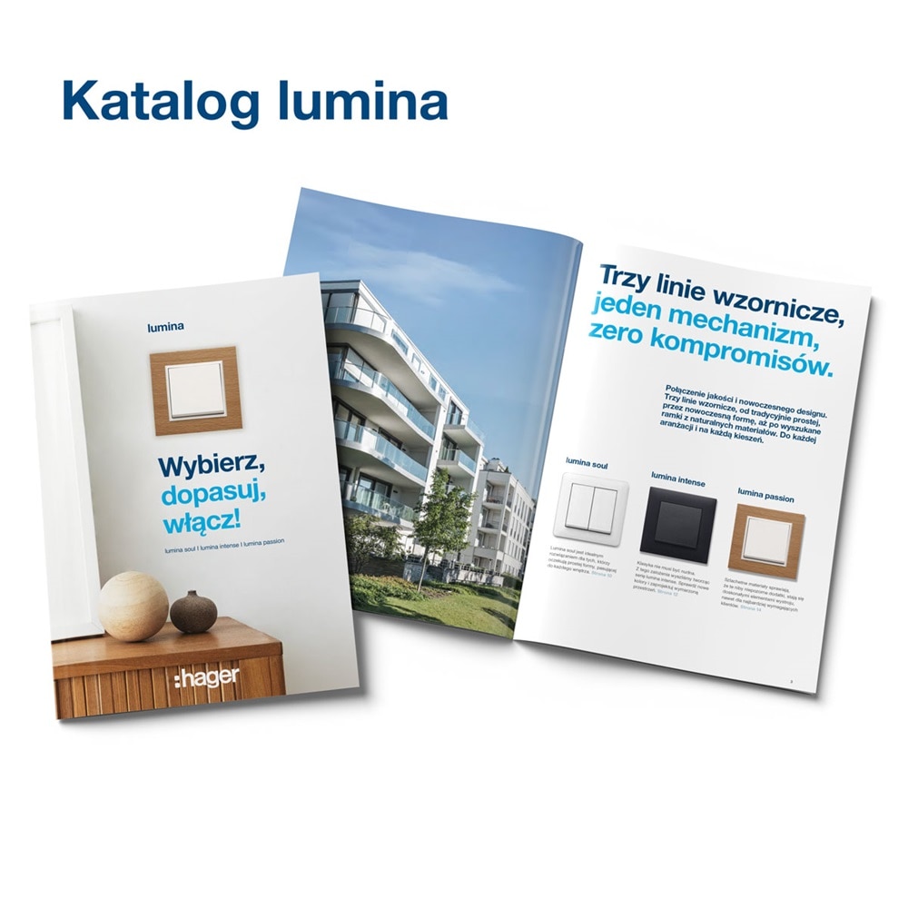 broszura dotycząca osprzętu elektroinstalacyjnego Hager lumina
