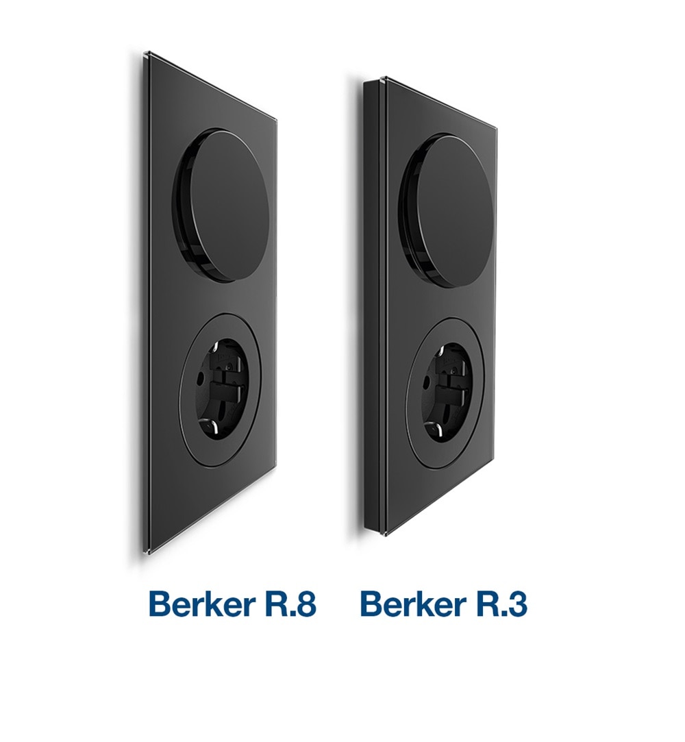 Porównanie grubości ramki w osprzęcie Berker R.8 i Berker R.3