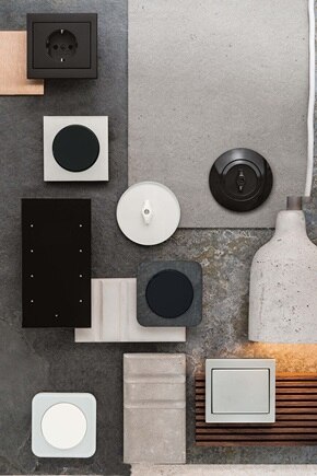 Vägg med olika strömställare från Hager