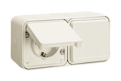 1801583 / 47753542 - Uttag 2-vägs utanpåliggande, horisontell, W.1 IP55, Vit