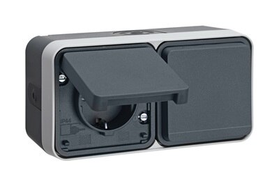 1801584	 / 47753545 - Uttag 2-vägs utanpåliggande, horisontell, W.1 IP55, Grå