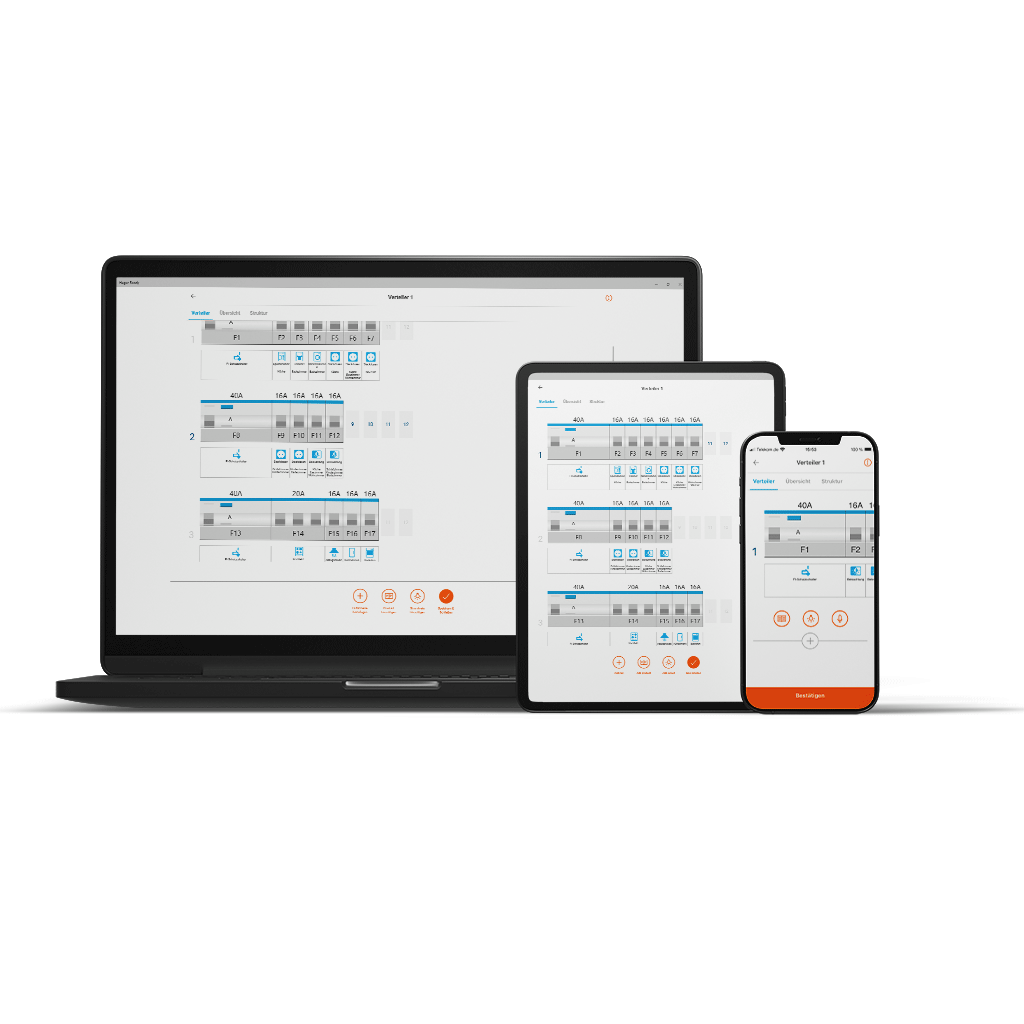 Dator, ipad och mobil som visar Hager Ready app