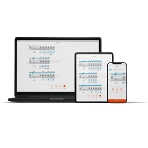 Dator, ipad och mobil som visar Hager Ready app