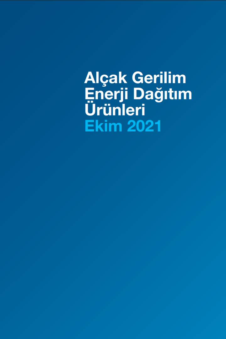 Türkçe 'Alçak Gerilim Enerji Dağıtım Ürünleri, Ekim 2021' başlıklı broşür kapağı.