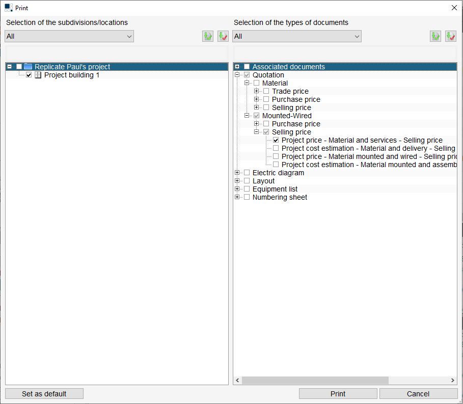 hagercad print option for project selling price