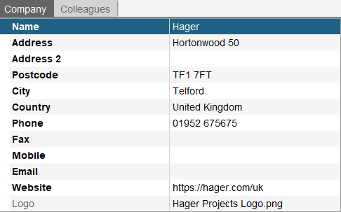 hagercad company fields in user information