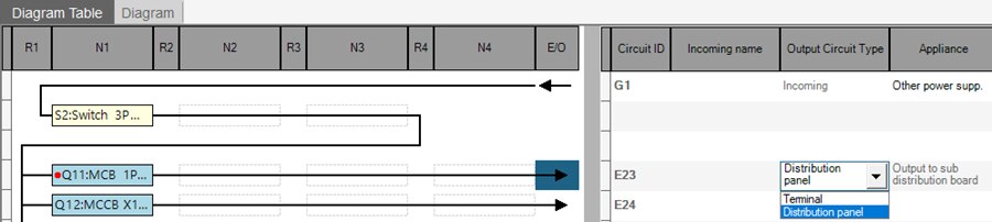 hagercad selecting output in diagram table